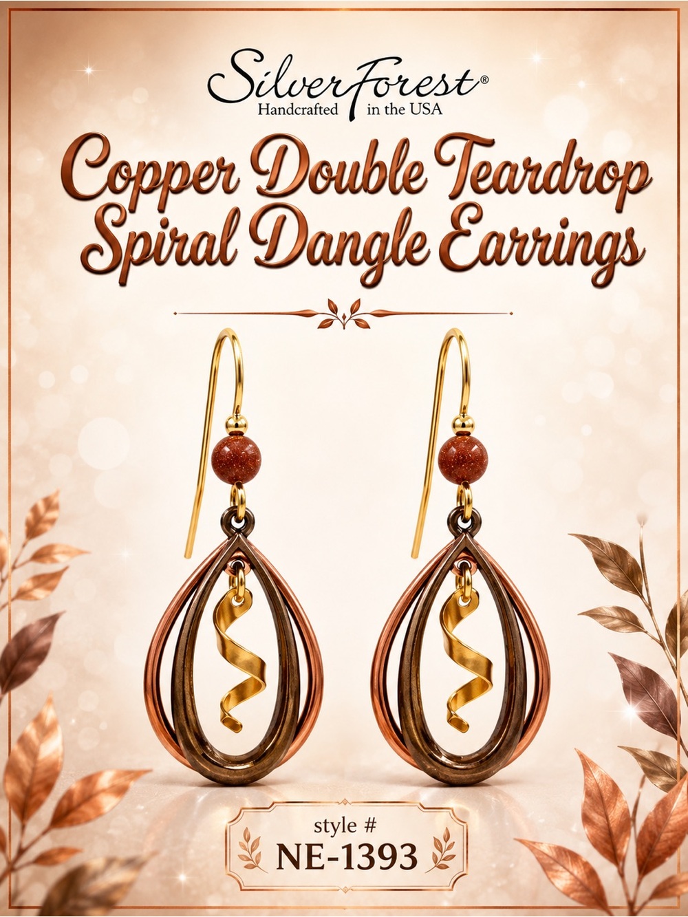 Silver Forest Copper Double Teardrop Spiral Dangle Earrings